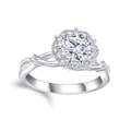 Elegant 925 sterling silver moissanite ring with halo setting and twisted band - US 7