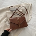 Brown crocodile pattern small square bag with gold buckle hardware and top handle - No Pendant / Brown