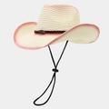 Cowboy straw hat in cream with pink gradient brim and decorative metal buckle - One Size / Contrast Beige