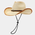Light beige western straw cowboy hat with gradient brim and vintage leather band - One Size / Contrast Light Khaki