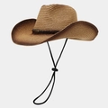 Brown gradient straw cowboy hat with woven band and adjustable chin strap - One Size / Contrast Dark Khaki