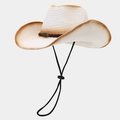 Beige woven straw cowboy hat with vintage bull metal buckle and adjustable chin strap - One Size / Contrast White