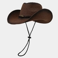 Classic western straw cowboy hat in gradient brown with adjustable wind rope - One Size / Contrast Coffee