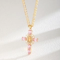 Gold Virgin Mary Relief Cross - Pink (91032-GDPK)