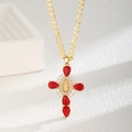 Gold Virgin Mary Relief Cross - Red (91032-GDRD)