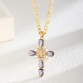 Gold Virgin Mary Relief Cross - Purple (91032-GDVT)