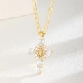 Gold Virgin Mary Relief Cross - Clear (91032-GDWH)