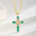 Gold Virgin Mary Relief Cross - Green (91032-GDGN)