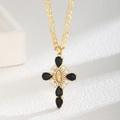 Gold Virgin Mary Relief Cross - Black (91032-GDBK)