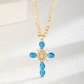 Gold Virgin Mary Relief Cross - Blue (91032-GDBU)