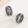 Polished gunmetal cubic zirconia cross huggie earrings for men with geometric facets - 8
