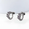 Detail of lightning hoop earrings with purple zircon in gunmetal black finish - Lightning Bolt Purple Pave Zircon Style / One Pair / Gunmetal/Purple