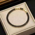 Elegant gold plated tennis bracelet featuring rectangular black zircon stones - Gold Tone Black (With Extension)