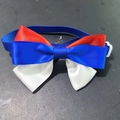 Close-up of red white and blue Independence Day pet bowtie with adjustable buckle - 20-36cm (Adjustable)
