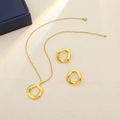Polished gold geometric circle jewelry set with minimalist pendant necklace and earrings - Minimalist Circular Mirror Style (E6111-1)