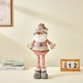 Pink checkered Santa plush with long legs and grey star button for Christmas decor - Dusty Pink Large Retractable Santa Claus