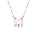 Classic S925 sterling silver necklace with a round pink moissanite in a four-claw setting - Pink Crystal Diamond