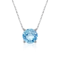 S925 sterling silver necklace with a round light blue gemstone in a classic four-prong setting - Sky Blue Crystal Diamond
