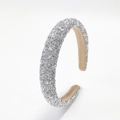 Sparkly silver sequin headband with white pearls for a luxury padded velvet hair look - White