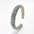 Sponge padded headband with green crystals and pearls in luxury Korean style - Green