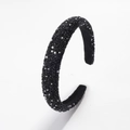 Padded black velvet headband decorated with shiny crystals and white faux pearls - Black
