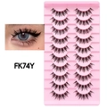 Detail view of 10 pairs cross-clustered black false eyelashes in pink plastic tray - Crossed Dense Slender Style (FK74Y)