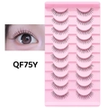Close-up of 10 pairs of thin fishing line false eyelashes with natural volume and 3D effect - Dense Interlaced Style (QF75Y)