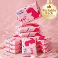 Portable 10-pack baby wet wipes with pink cartoon dinosaur pattern and 10 sheets per pack - Red Dinosaur / 10 Sheets/Pack