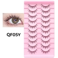 Set of 10 pairs of natural thin-line false eyelashes in model QF05Y with pink storage tray - Black Slender Style (QF05Y)