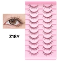 10 pairs of natural crisscross false eyelashes Z18Y on pink striped tray - Black Slender Crossed Style (Z18Y)