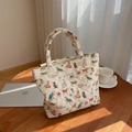 Borsa trapuntata beige con cuccioli colorati e etichetta in tessuto ricamata - Cucciolo di Cartone Animato (Bianco sporco)