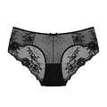 Slip sexy in pizzo nero da donna con tessuto a rete a pois e piccolo fiocco - S / Nero
