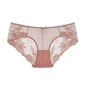 Slip sexy a vita bassa in pizzo floreale trasparente color rosa polvere con fiocco - Rosa loto