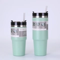 Detail of 20oz and 30oz mint green stainless steel vacuum insulated tumblers with lids - Light Green