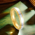 Men's hip-hop two-tone stainless steel ring with polished gold and silver finish - US 5