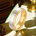 Two-tone stainless steel ring with polished gold edges and silver band inlay - US 5