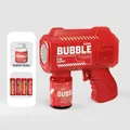 Red electric square bubble gun with refill solution and four AA batteries included - Square Red 6-Hole (With Batteries & Solution)