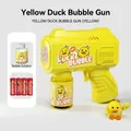 Yellow duck astronaut bubble gun set including bubble solution and batteries - Square Yellow 6-Hole (With Batteries & Solution)