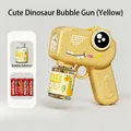 Yellow dinosaur electric bubble gun toy set with refill solution and four batteries - Cute Dinosaur Yellow (With Batteries & Solution)