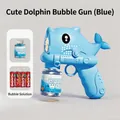 Blue dolphin electric bubble gun toy with refill solution and four AA batteries included - Dolphin Blue (With Batteries & Solution)