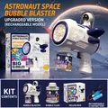 Kit pistolet à bulles astronaute avec câble USB, liquide de recharge et boîte cadeau - Grand 6 Trous Bleu (Batterie au Lithium)