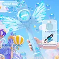 Electric angel wing bubble wand in light blue with USB battery and diamond bottle - Angel Bubble Wand Blue (With Lithium Battery & Solution)