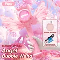 Pink angel bubble wand toy with crown, heart, wings and rechargeable battery kit - Angel Bubble Wand Pink (With Lithium Battery & Solution)