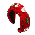 Roter geknoteter Weihnachtshaarreif mit Harz-Weihnachtsmann und grünen Strasssteinen - Rot