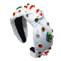 Weißes Weihnachts-Stirnband mit Weihnachtsmann-Motiv und bunten Strasssteinen - Weiß