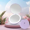 Portable mini LED makeup mirror in elegant purple with USB charging and round design - Purple