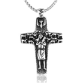Pendentif croix gothique en argent vintage avec gravures religieuses en relief détaillées - Pendentif Seul Couleur Acier (Sans Chaîne)