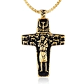 Pendentif croix vintage doré avec relief biblique et chaîne à billes assortie - Pendentif Or Vintage (Sans Chaîne)