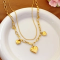 Double-layered gold-plated stainless steel chain bracelet with heart-shaped pendants - Necklace (86167)
