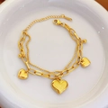 Double-layer gold plated bracelet with chunky chain and three heart charms for women - Bracelet (5275)